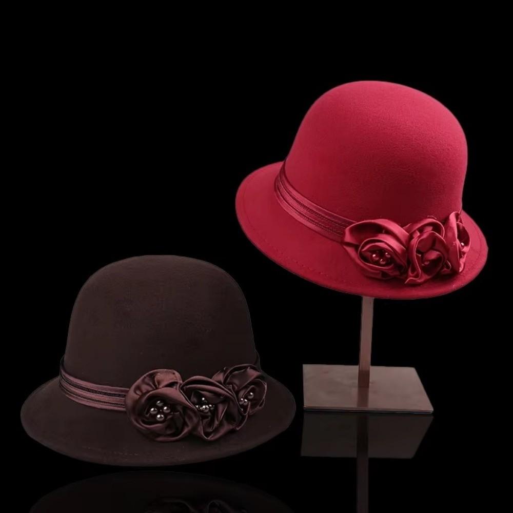 Adjustable Wool Formal Hat Autumn Winter Flower Decorated Hat Korean Fisherman Hat Top Hat