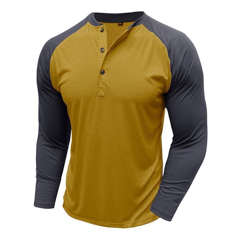

Men Long Sleeve Colorblock Henley Shirt XXL жёлтый