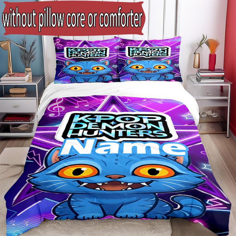 3pcs Duvet Cover Set (1*Duvet Cover + 2*Pillowcase, Without Core), Custom Name KPop Hunters Pattern Bedding Set, Home Bedroom Decor Gift