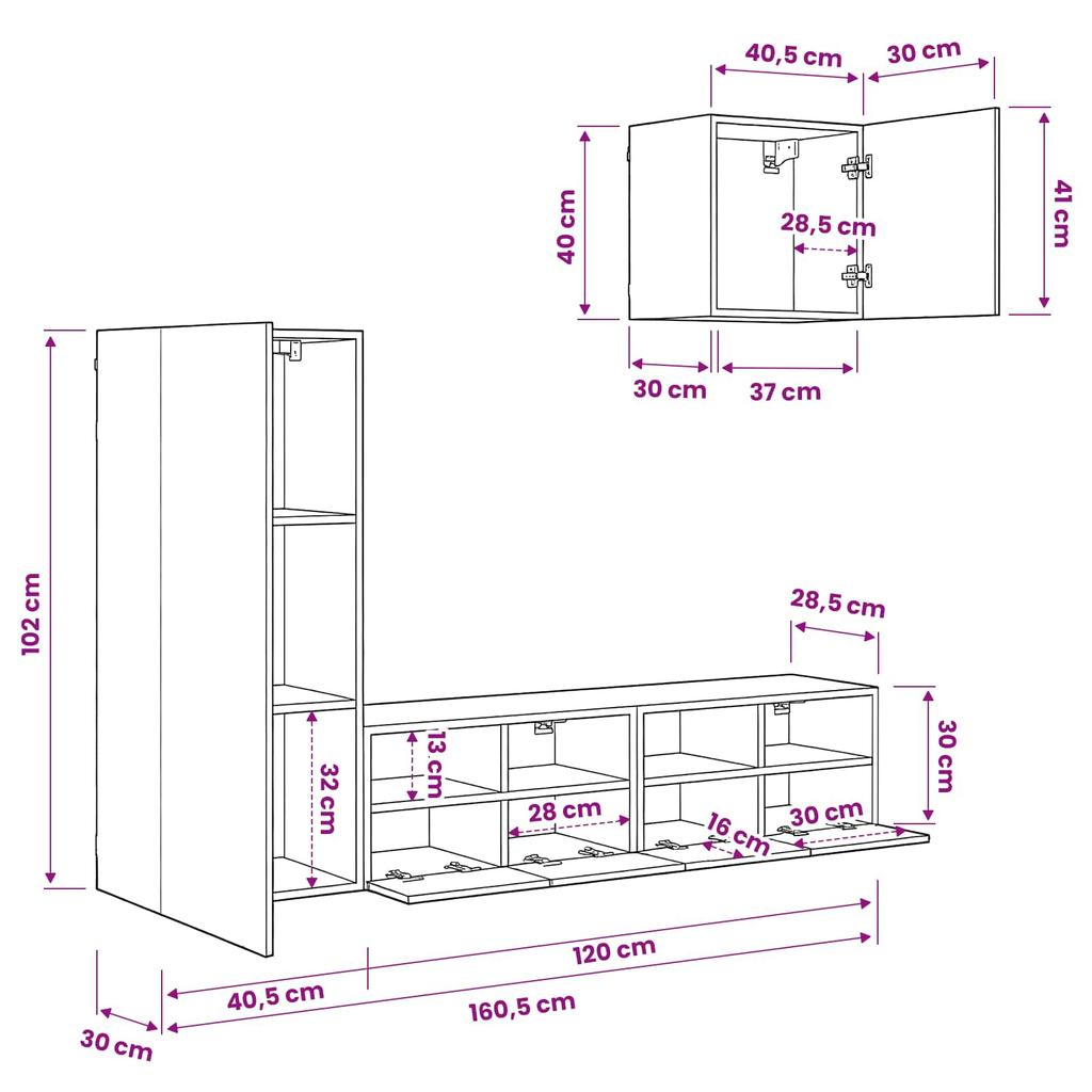 TV Wall Units 4 pcs Artisan Oak Wood Based Material
