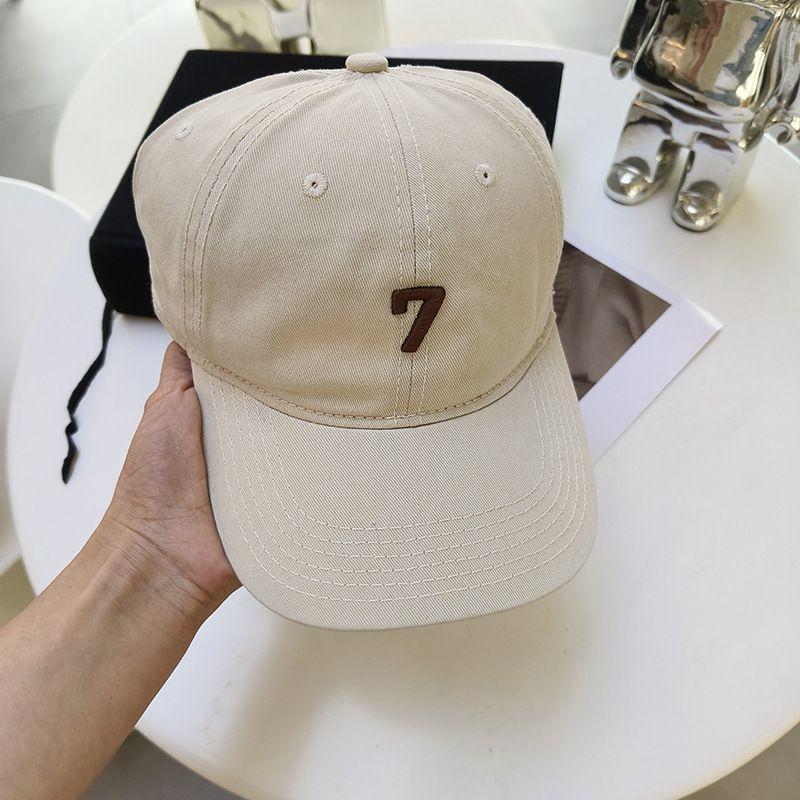 

K-style Number 7 Baseball Cap Men s and Women s Washed Face-Looking Small Travel Sun Hat All Year Round Wear All-Matching Peaked Cap Tide Beige Adjustable