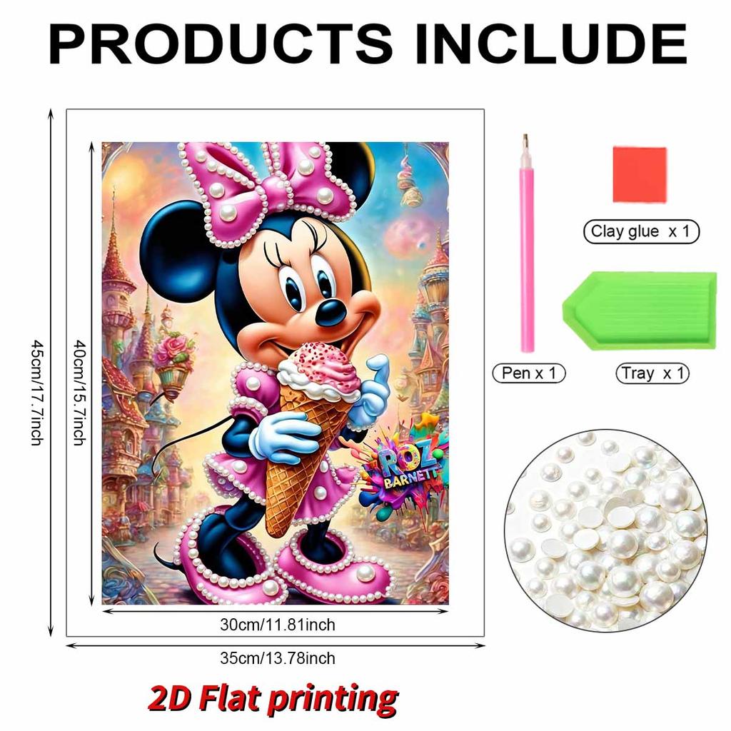 Disney Pearl Painting Minnie Ice Cream Fairy Tale Castle Creative 5D Pearl Embroidery Cross Stitch Kit Handmade DIY Home and Room Decor Gift
