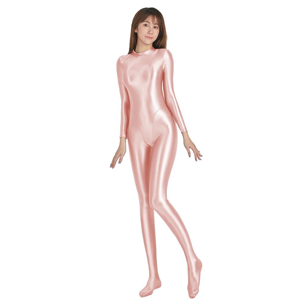 Diving Suit Competition Hot Also Nylon Swimsuits with Legs [AMORESY] Shiny, Full-body Skin-on Springs. Available (pink, M)