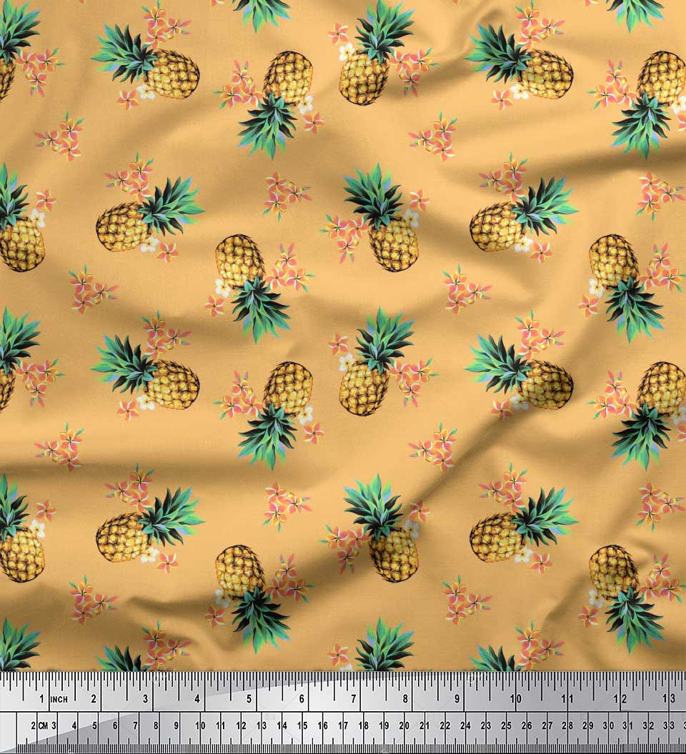 

Тканина Soimoi Pink Japan Crepe Satin Plumeria & Pine Fruits Тканина на метрі 42 дюйма 42 Inch Wide - Poly Crepe помаранчевий