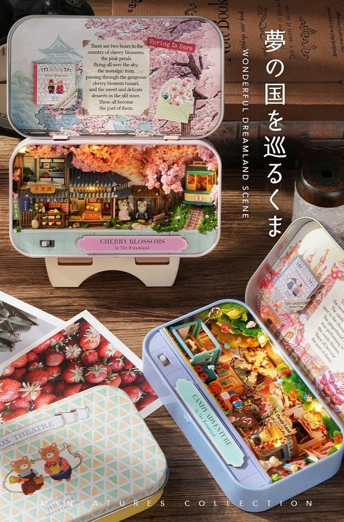 Moin Moin Dollhouse Miniature Handmade Kit Set Instruction Manual Bear Touring Dreamland Teddy Bear Accessories Can Case Beginner Fruit Stall LED