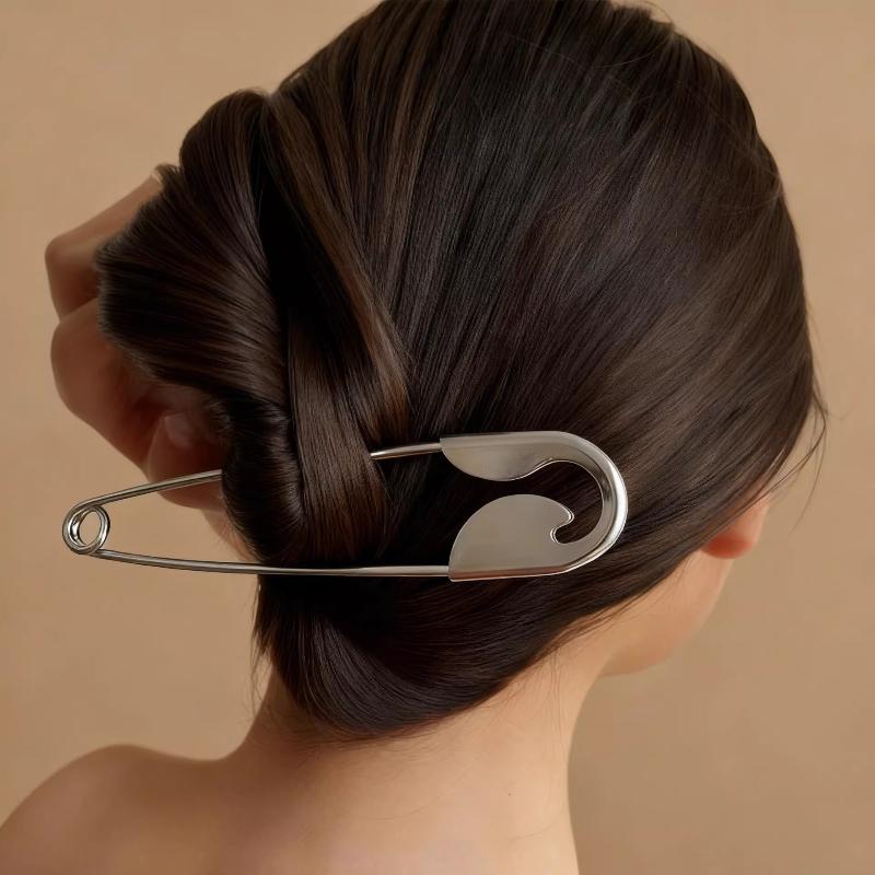 Large Safety Pin Metal Hair Claws Shiny Polished Barrettes for Women Girls Elegant Updo Hairstyles Wedding Party Accessories