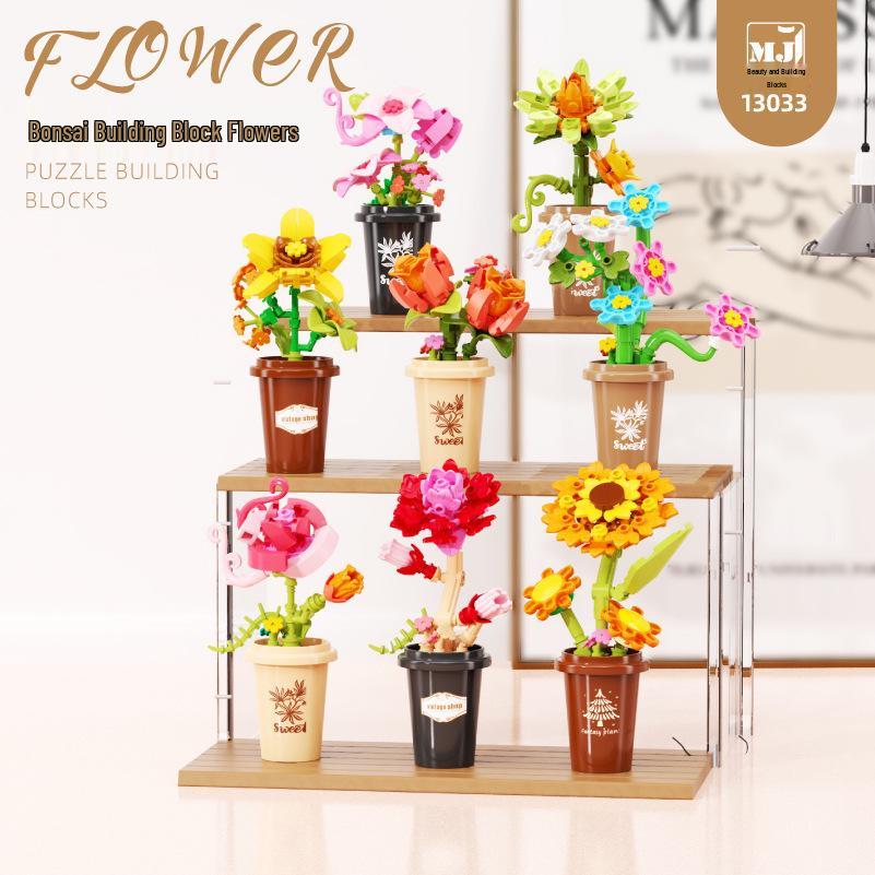 Lego-Compatible 13033 Bouquet Building Blocks: Potted Flower Vase Ornament & Gift for Girls