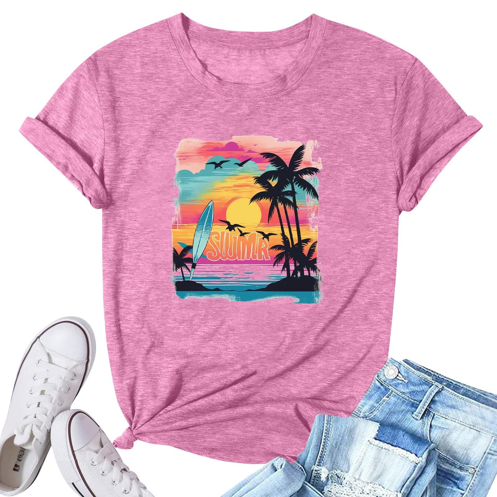 

Женская модная повседневная плиссированная футболка с коротким рукавом с принтом M розовый