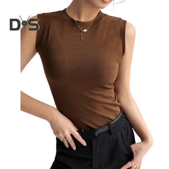 Women's Tank Top Sleeveless Cotton High Neck Crop Top Ribbed Slim Fit Basic Shirt Spring Summer Casual Outfit