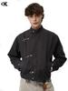 11KN Unisex Retro Distressed Workwear Jacket with Airplane Buckle and Wide Lapel