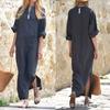 Women's V-Neck Large Size Medium Sleeve Long Skirt Wind Dress Commuter Irregular Skirt