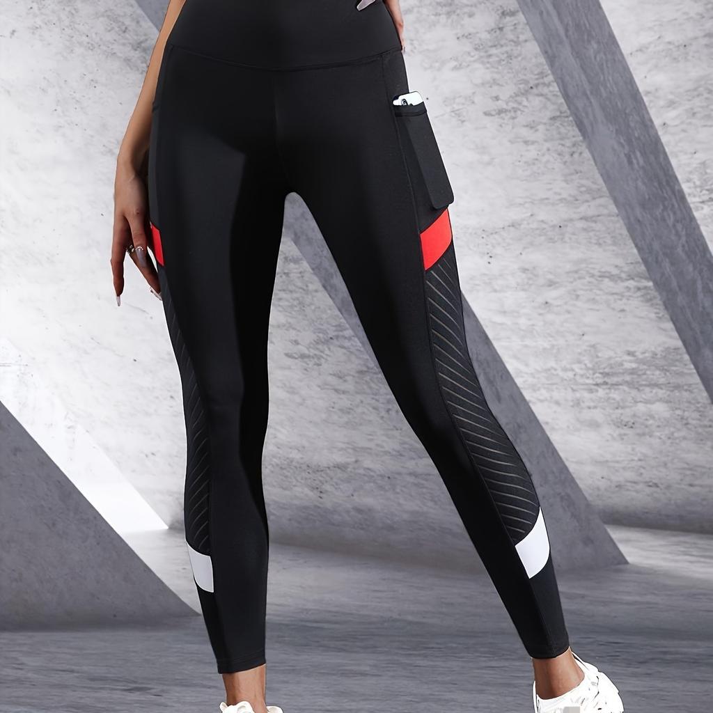 Leggings da yoga snellenti a contrasto di colore, pantaloni da yoga traspiranti a vita alta per sollevare i glutei, cintura larga per abbigliamento sportivo da donna