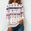 Women's Casual Knit Long Sleeve T-Shirt with High Neck Christmas Print