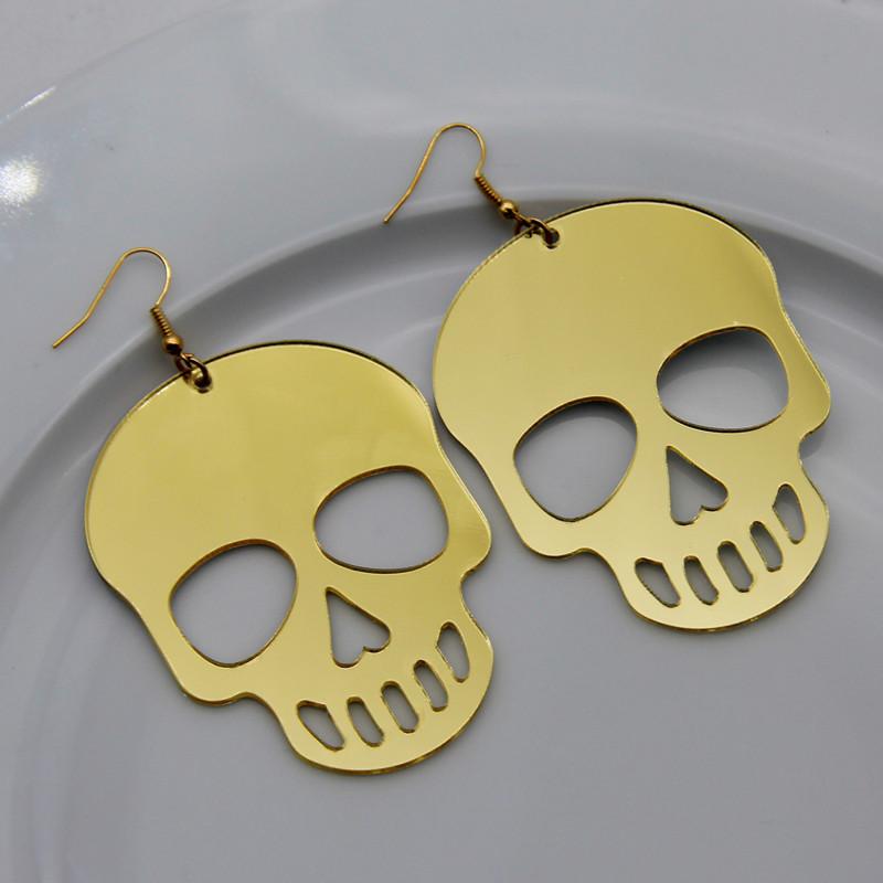 New Trendy Gold Sliver Color Skull Acrylic Big Drop Earrings For Women Skeleton Skull Head Earrings Jewelry Halloween Party Gift