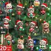 12/24Pcs 2D Christmas Wooden Cat Wall Hanging Hanging Ornament Acrylic Funny Xmas Tree Cat Keychain Key Decoration Gifts
