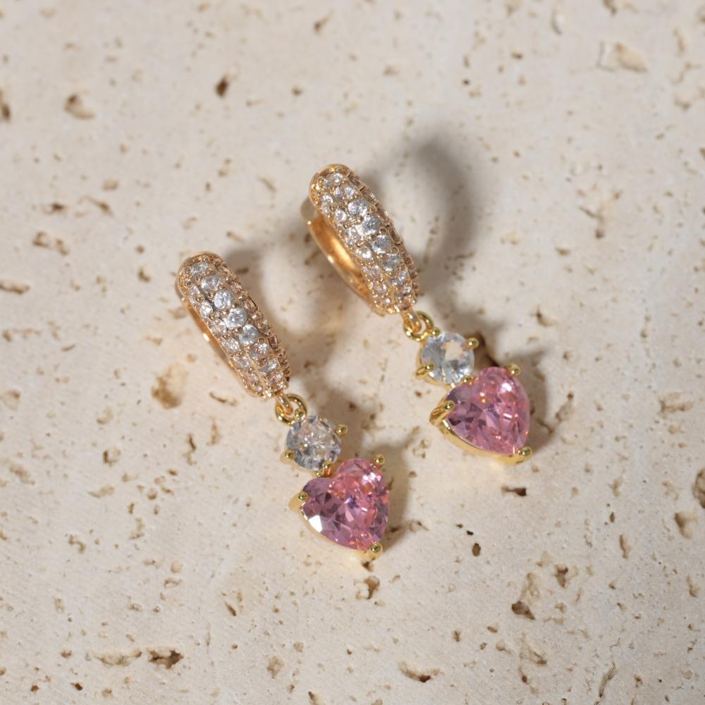 1 Paar Mode Herzform Hängeohrringe für Damen Zirkonia Ohrring Schmuck Hochzeitsparty Zubehör