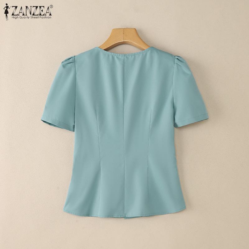 ZANZEA Women Summer Square Collar Casual Short Sleeve Slim Blouse