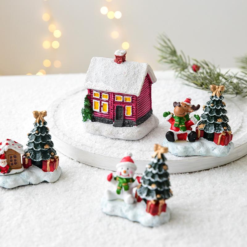 NUCHI Christmas Festival Mini Resin Tree and Santa House Ornaments