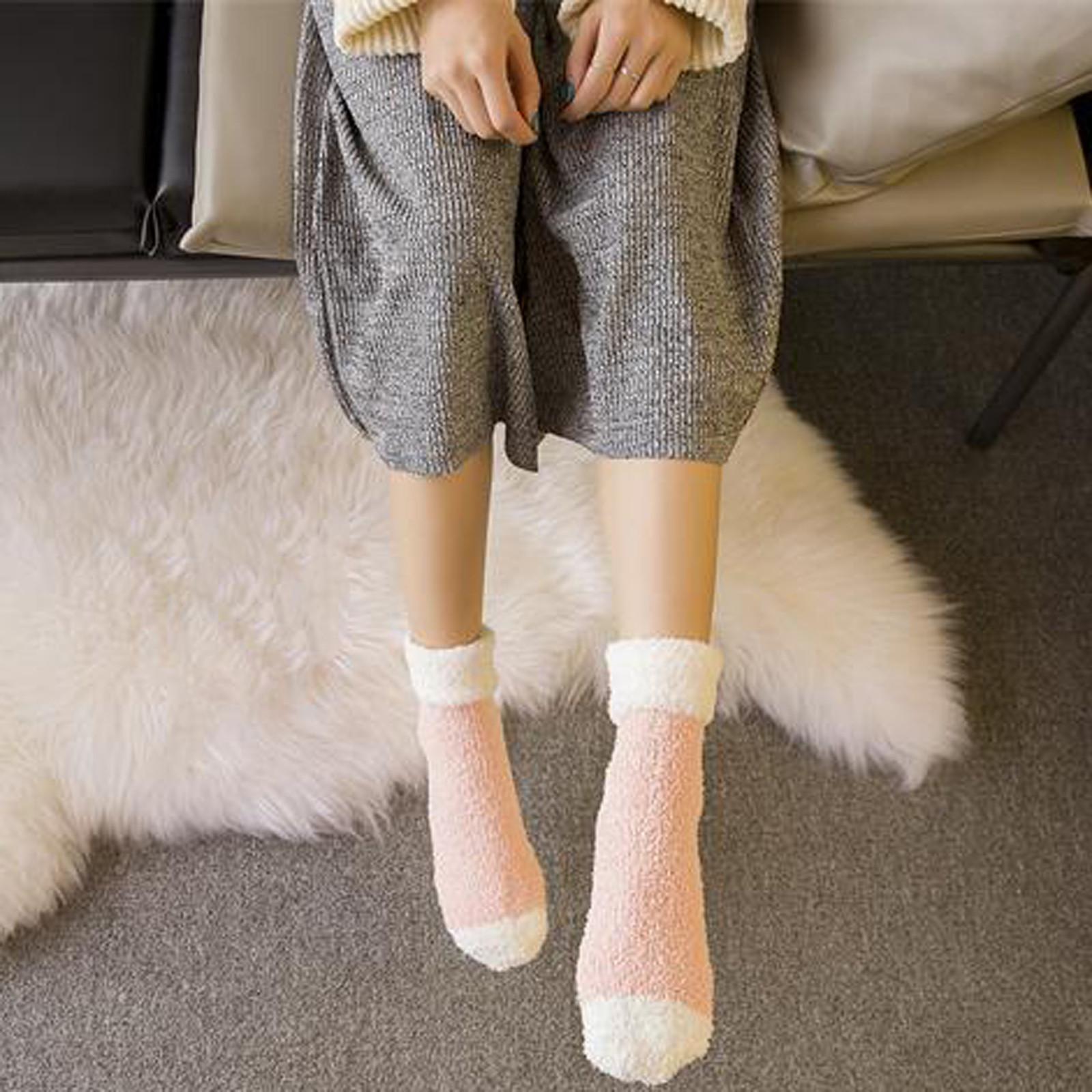 

Женские носки из кораллового флиса плюс флисовые носки для сохранения тепла, домашние носки-тапочки One size розовый