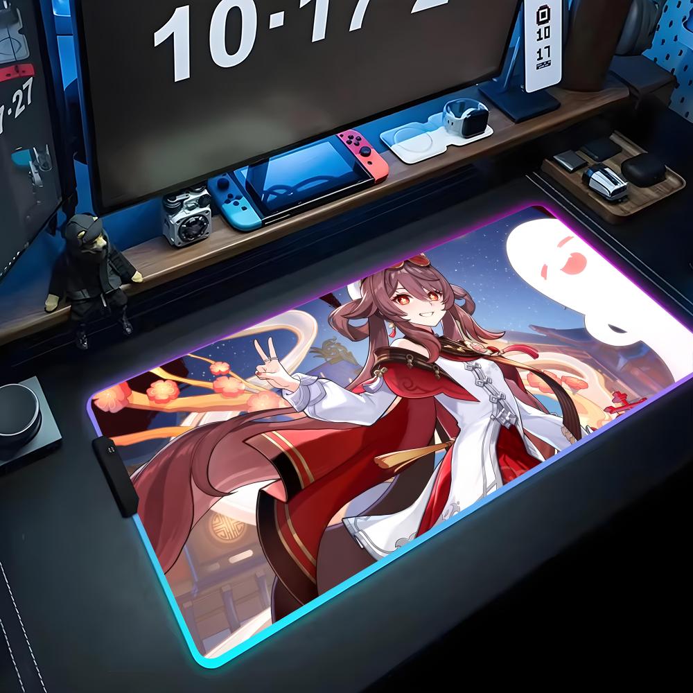 hu tao Mouse Pad RGB Gaming Mousepad Big LED Pad PC Desk Mat Luminous Mouse Pad Large Keyboard Mats Table Rug With Backlit
