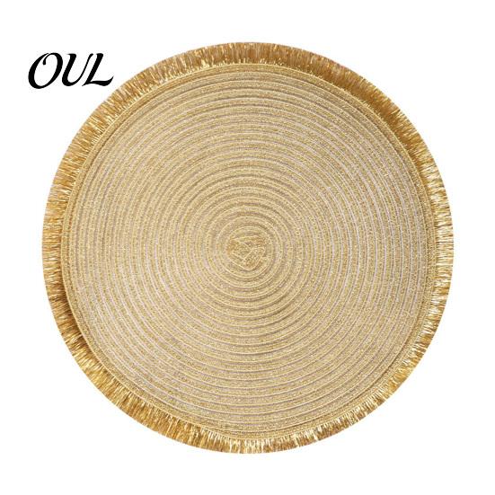 Festive Red Gold Silver Placemat Christmas Round Table Mat with Tassel, Heat Resistant PP Placemat, Non Slip Kitchen Pad Waterproof Decorative