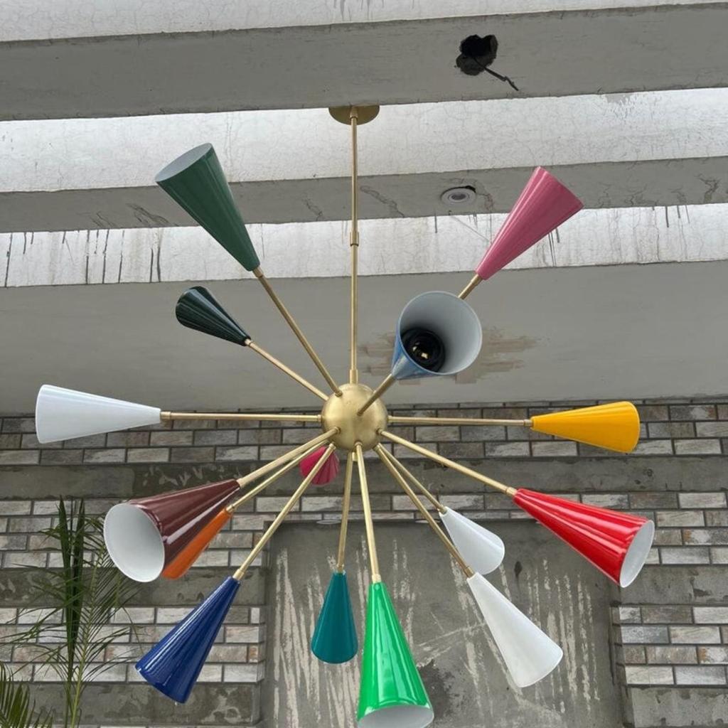 16-Arm Multicolored Sputnik Brass Chandelier Pendant - Stilnovo Large Chandelier - Christmas Decor Accent Gift