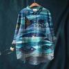 Women's Turn Down Collar Long Sleeve Floral Print Shirt Loose Fit Elegant Casual Blouse