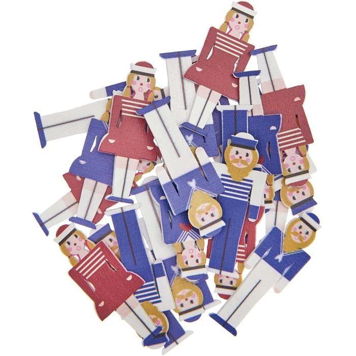 Confettis en bois - RICO DESIGN - Marins - 24 pièces - Bleu et Rouge - Décoration anniversaire