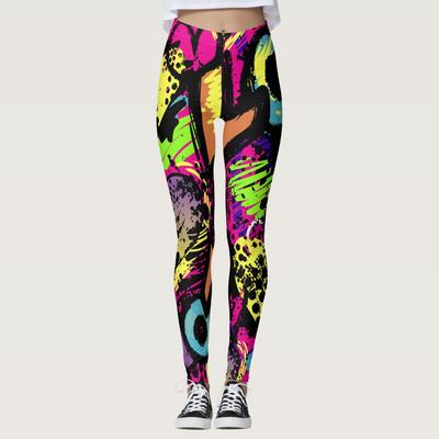New Colourful Graffiti Print Trousers Fitness Sports Shaping High-Waisted Leggings Women's Yoga Pants