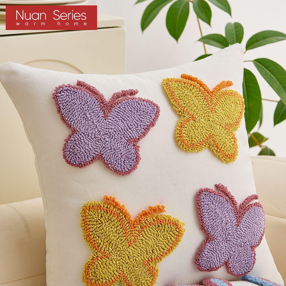 1PC Nuan Series Modern Cute Cartoon Design Plush Embroidered Pillowcase Children's Cushion Cover for Sofa Living Room Bedroom Home Decor