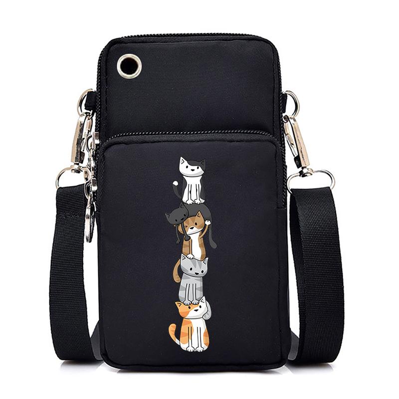 Morsom Anime Cat Liten Messenger Bag Hengende Neck Mynt Veske Vertikal Håndveske Kvinner Mobiltelefon Vesker Cartoon Small Crossbody Bag