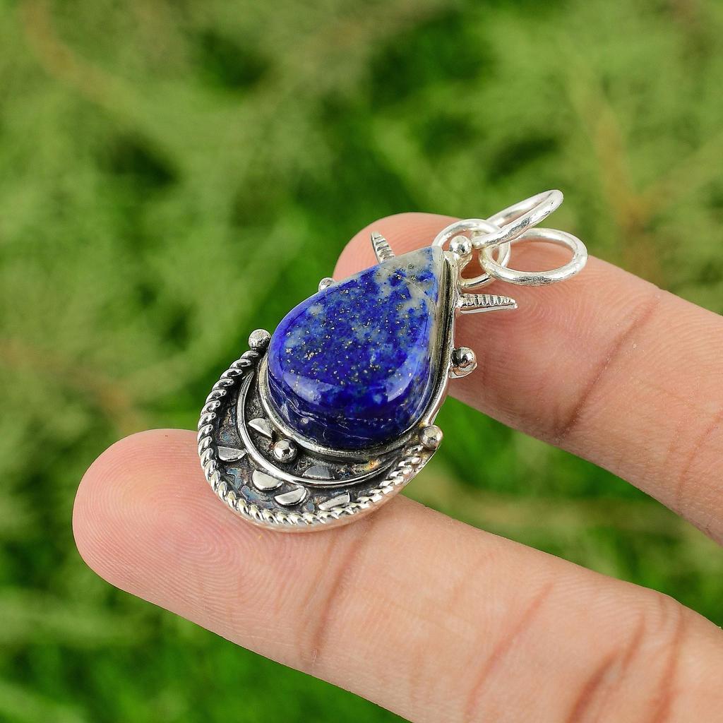 Thanks Giving Day Sale September Lapis Lazuli Gemstone Sterling Silver Pendant