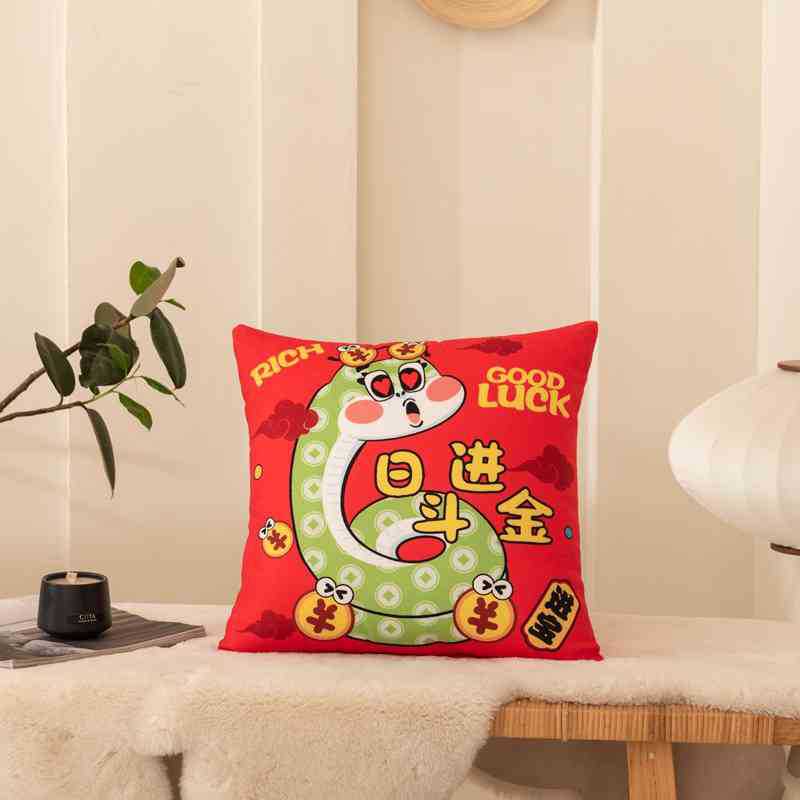 Double-sided New Pillow Case Festive Red Sofa Cushion Company Holiday Gift Car Seat Ornament