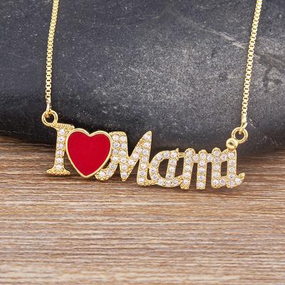 Nidin New Design Enamel Heart Shape Pendant Mama Letter Zircon Necklace Women's Simple Temperament Jewelry Mother's Day Gift