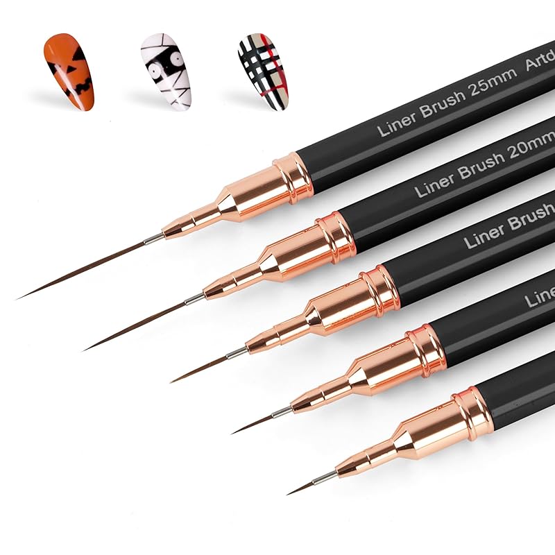 Artdone Metallic Nail Art Pens, Liner Brushes Set, 5PCS Black Color Nail Tools For Long Lines, Thin Details, Fine Drawing, Liner Brush UV Gel Polish