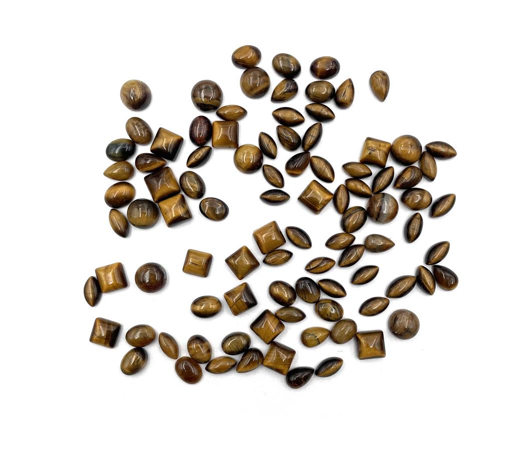 Natural Tiger's Eye Mix Shape Cabochon Loose Gemstone Lot 60-70 Pcs 4-6 MM 100 CT Tiger's Eye Cabochon Gemstone For Jewelry Making