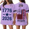 Women V Neck Casual Loose Fit Sports Jersey Top with 250th Anniversary Print Short Sleeve Independence Day Shirt
