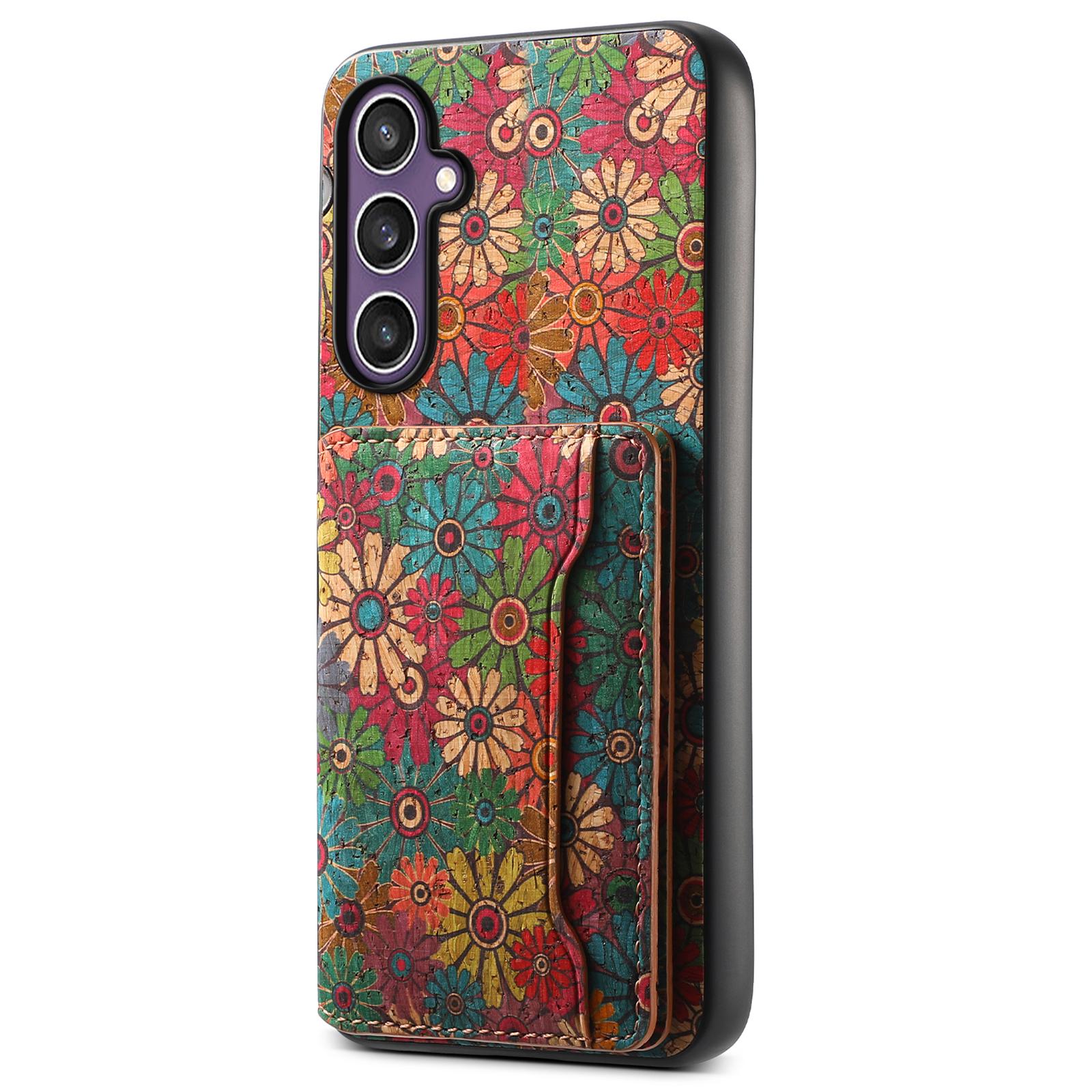 

For Samsung Galaxy S24+ Case Pattern Print Card Slot Kickstand PU+TPU+PC Phone Cover Spring/Green