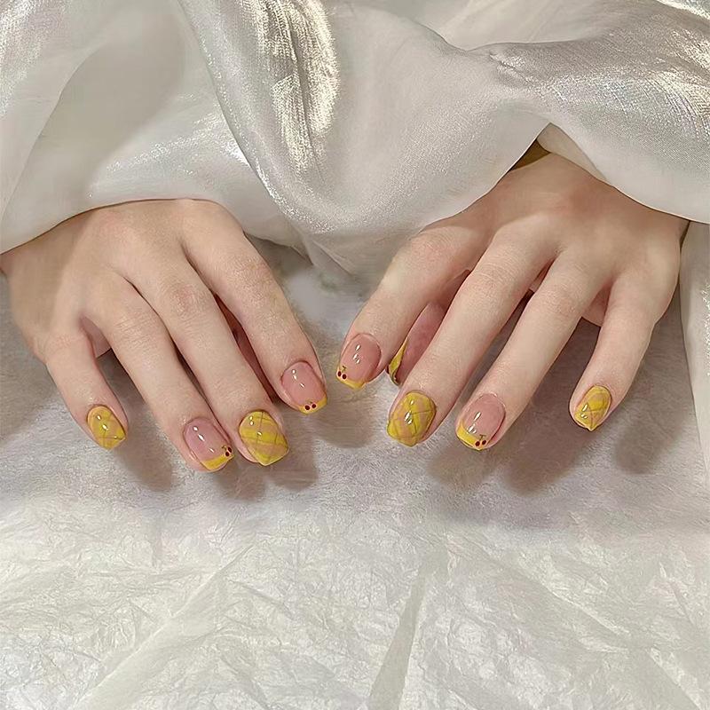 Wearing Nail Pieces Solid Color Removable Nail Pieces Patch Cartoon Cherry Simple Short Nail Fake Nail Pieces 24 Pieces