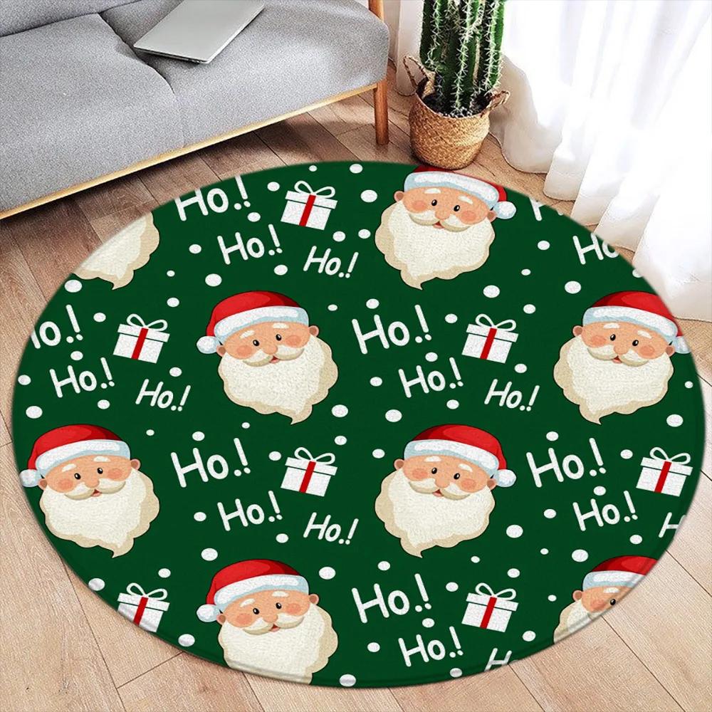 Cartoon Santa Claus Round Carpet Xmas Gift Red Christmas Flannel Mat Home Living Room Bedroom Decorative Floor Rugs