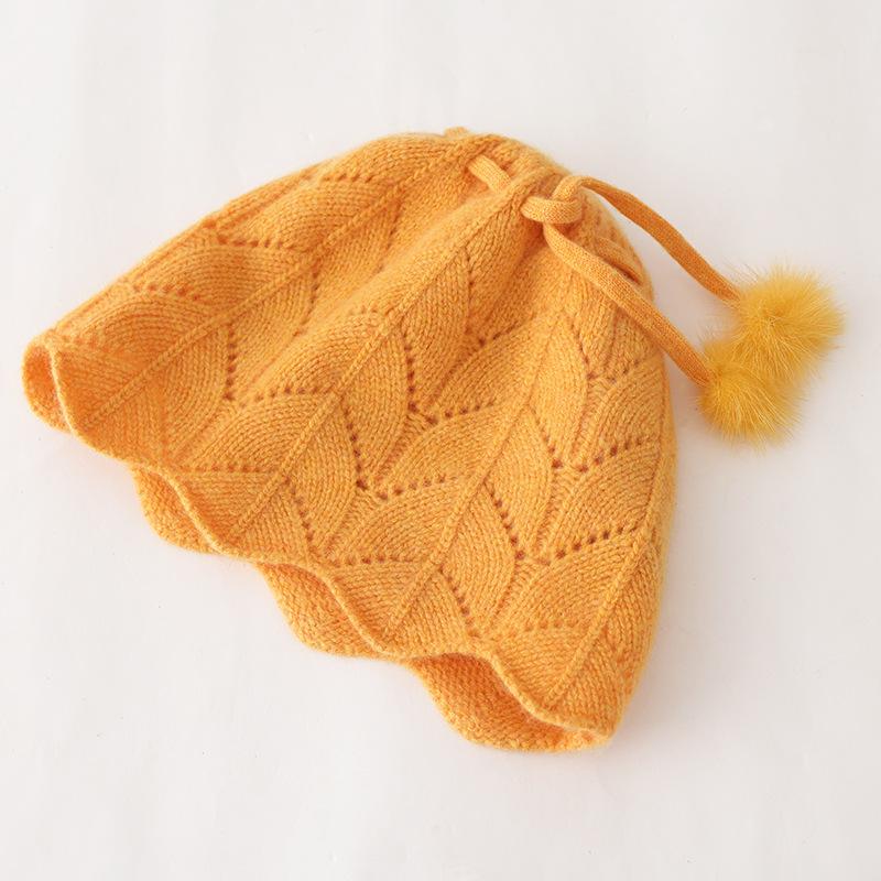 

Pure Cashmere Autumn and Winter New Children s Fisherman Hat Hollow Strap Baby Concave Shape Basin Hat Knitted Hat one size