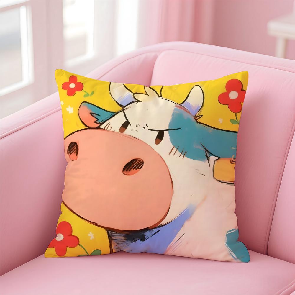 Cute graffiti style cow Cushion Cover Pillowcase Short Plush Invisible zipper Room Sofa Cushion Cover