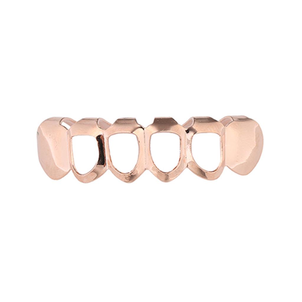 Cross-Border Trend: Gold Plated Hollow Six-Tooth Flat Fake Teeth for Halloween Costume & Hip Hop Grillz