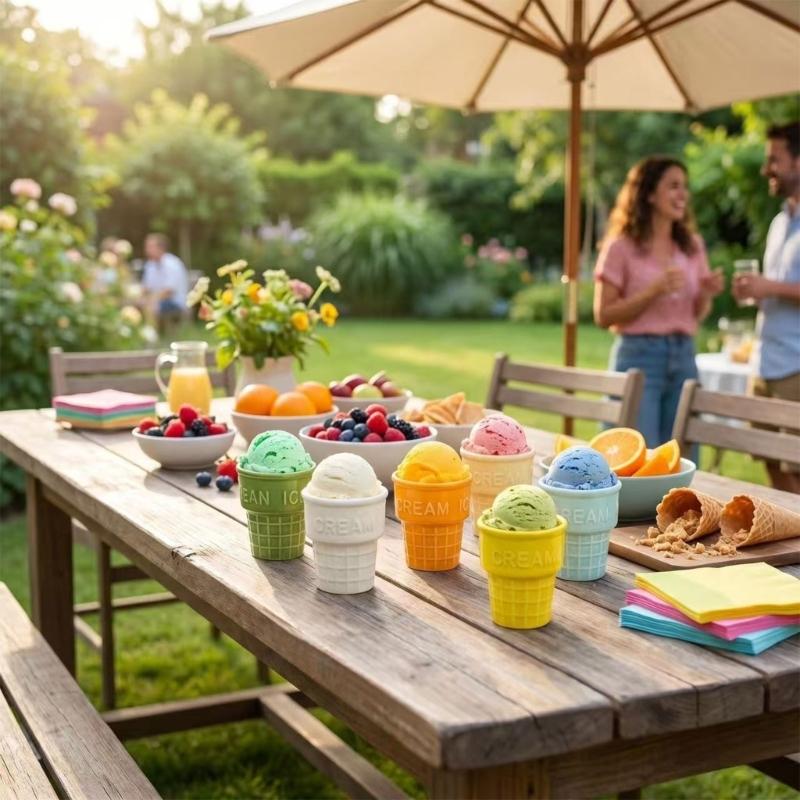 Waffel-Stil Snackbecher Dessertbehälter Miniatur-Eistüte Keramikschale für Süßigkeiten und Gewürze