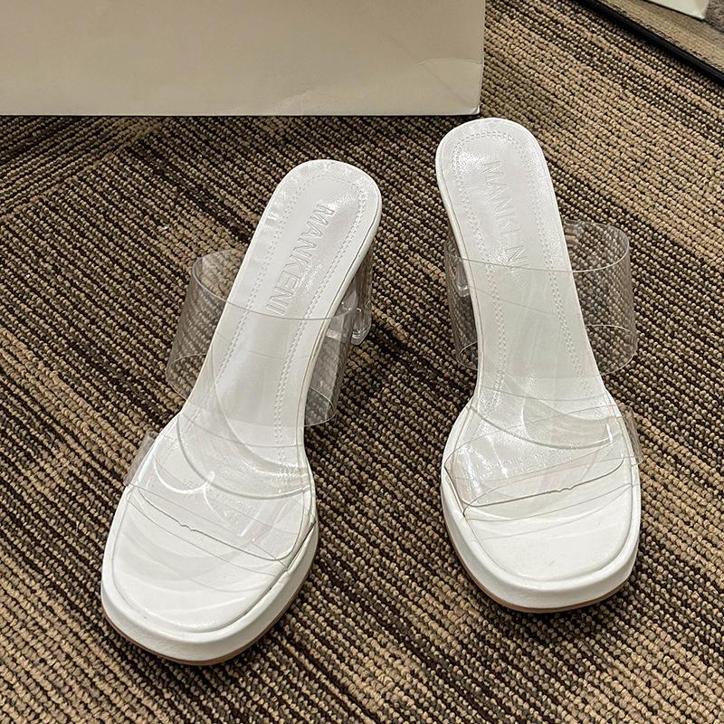 Transparent sandals women's high heel summer new thick heel waterproof table versatile one-character crystal heel cool slippers