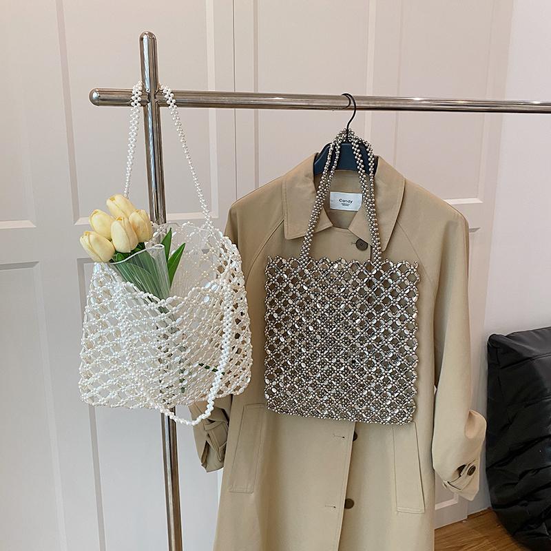 2025 Spring Summer Fashion New Acrylic Square Shoulder Bags Exquisite Bead Sense of Luxury Hollow Out Women‘s Handbags Hot Sale