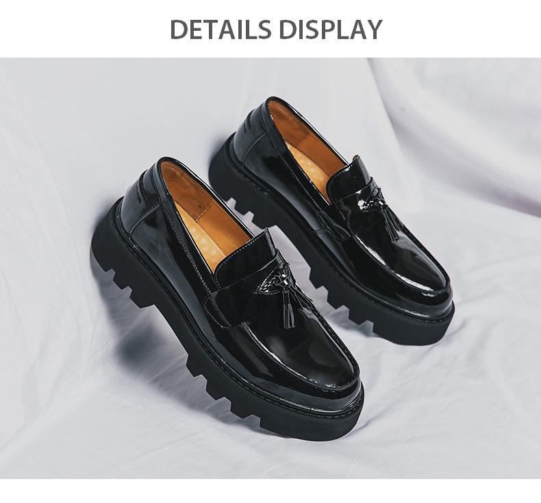 Glänzende formelle Loafer für Herren: Britischer Stil, zum Hineinschlüpfen, Dicke Sohle, Höhensteigernd, Lässige Lederschuhe
