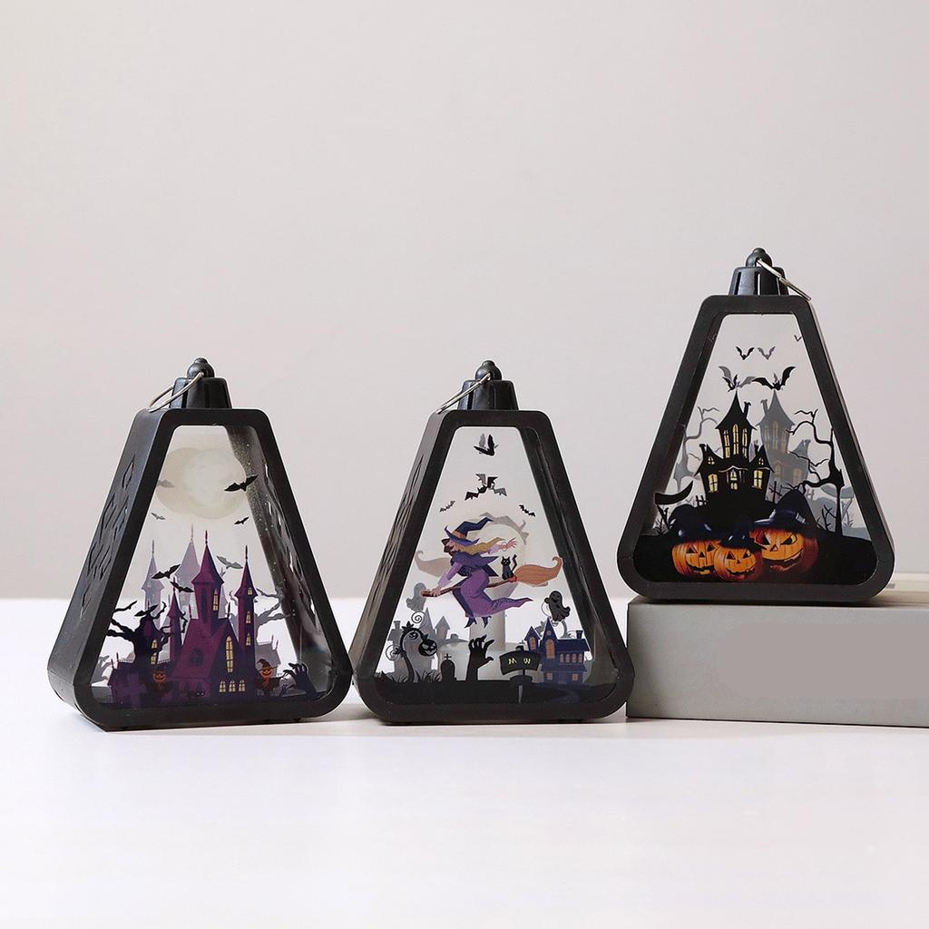 Halloween Lantern Hanging Decors Witch Pumpkin Castle Pattern Portable Lamp For Holiday Party Tabletop Decoration Gift