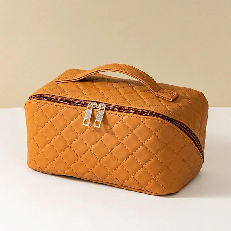 Neue einfarbige, einfache PU-Kosmetiktasche mit großer Kapazität, Kosmetiktasche, Make-up-Tasche, Reisetasche, tragbarer Hautpflege-Toilettenartikel-Organizer