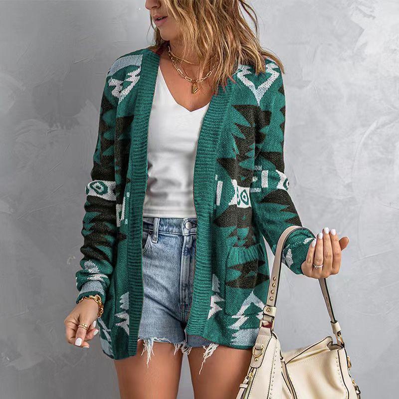 

and Winter Fashion Graceful European and American Wind Street Cross-Border Women s Clothing Loose Halloween Sweater Christmas Style Print Knitting Green XXL